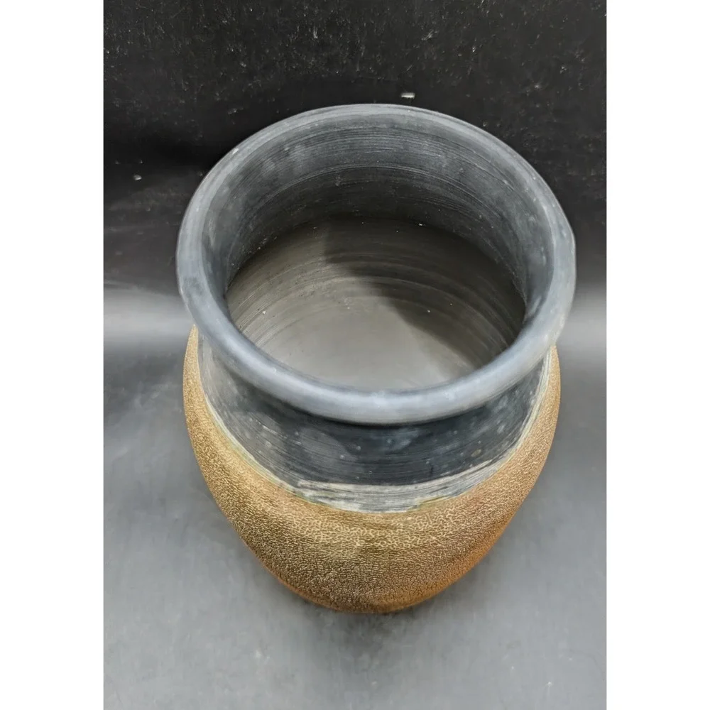 SWHS 15 Signed Studio Pottery Vase Textured Salt Glaze Brutalist Earth Tones